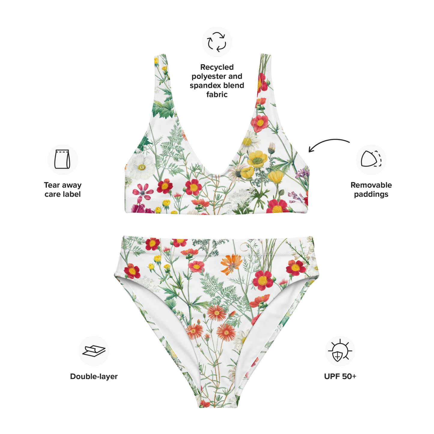Återvunnen Högmidjad Bikini - Ängsblommor
