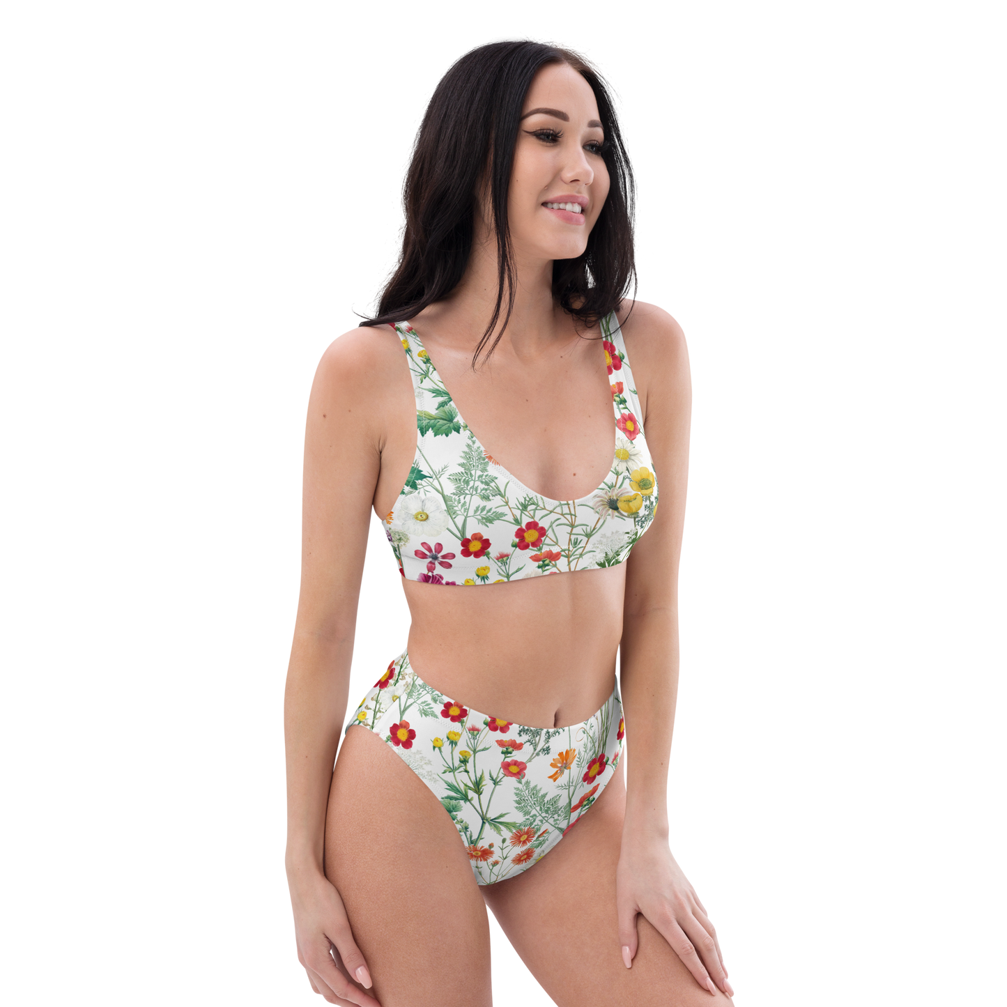 Återvunnen Högmidjad Bikini - Ängsblommor