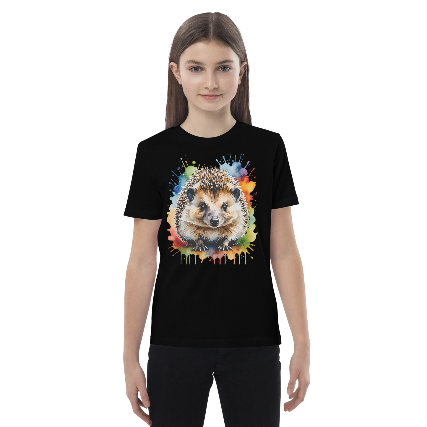 Ekologisk barn-t-shirt – Igelkott med Färgstänk