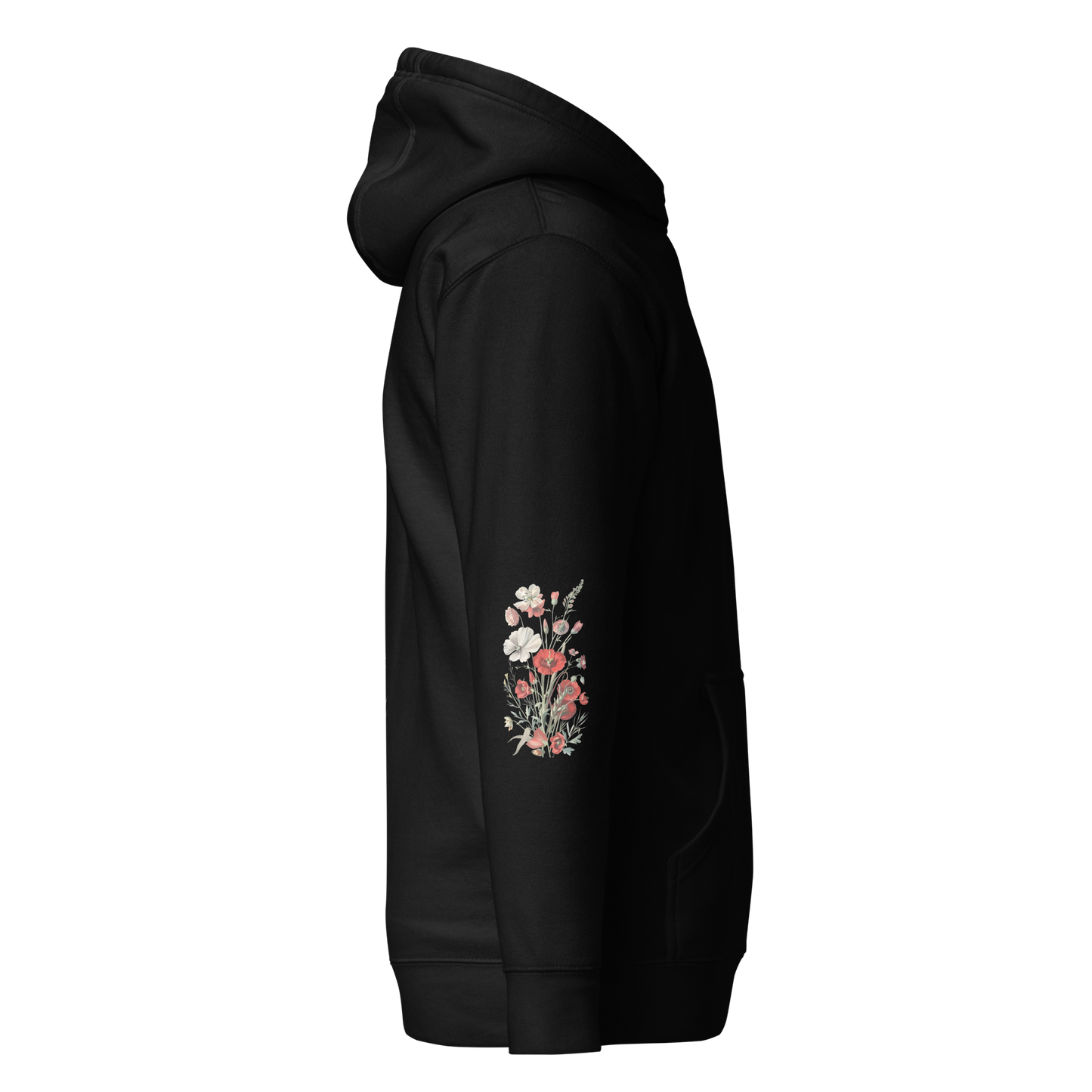 Unisex Premium Hoodie – Vilda Blommor i Rött