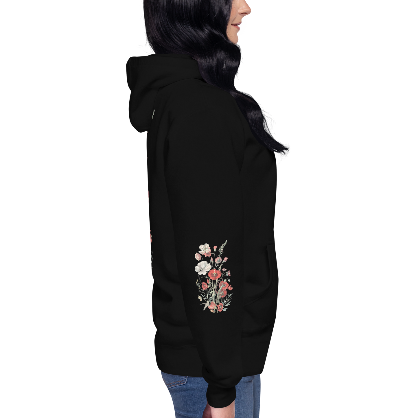 Unisex Premium Hoodie – Vilda Blommor i Rött