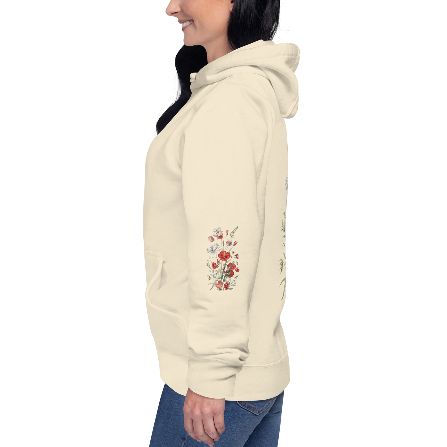 Unisex Premium Hoodie – Vilda Blommor i Rött