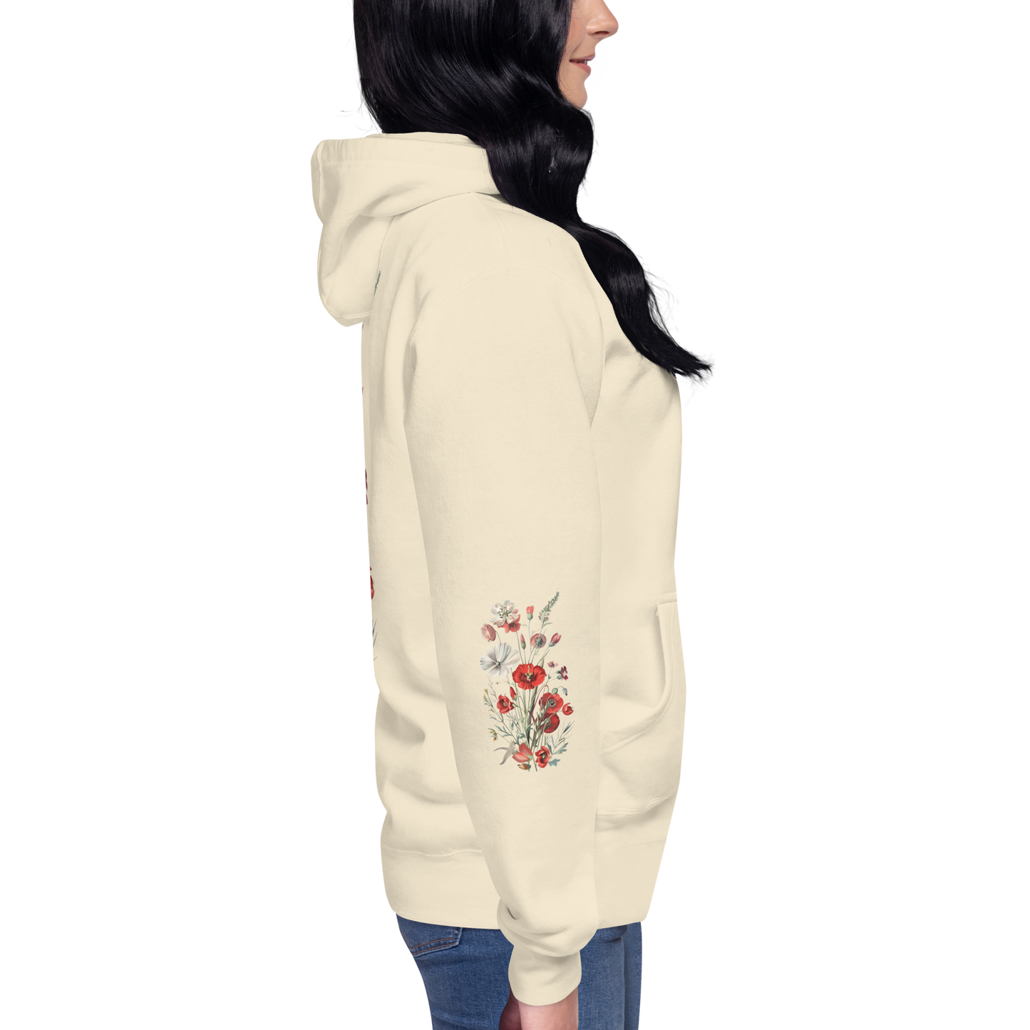 Unisex Premium Hoodie – Vilda Blommor i Rött