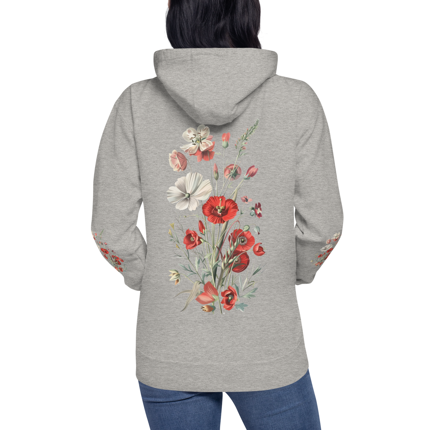 Unisex Premium Hoodie – Vilda Blommor i Rött