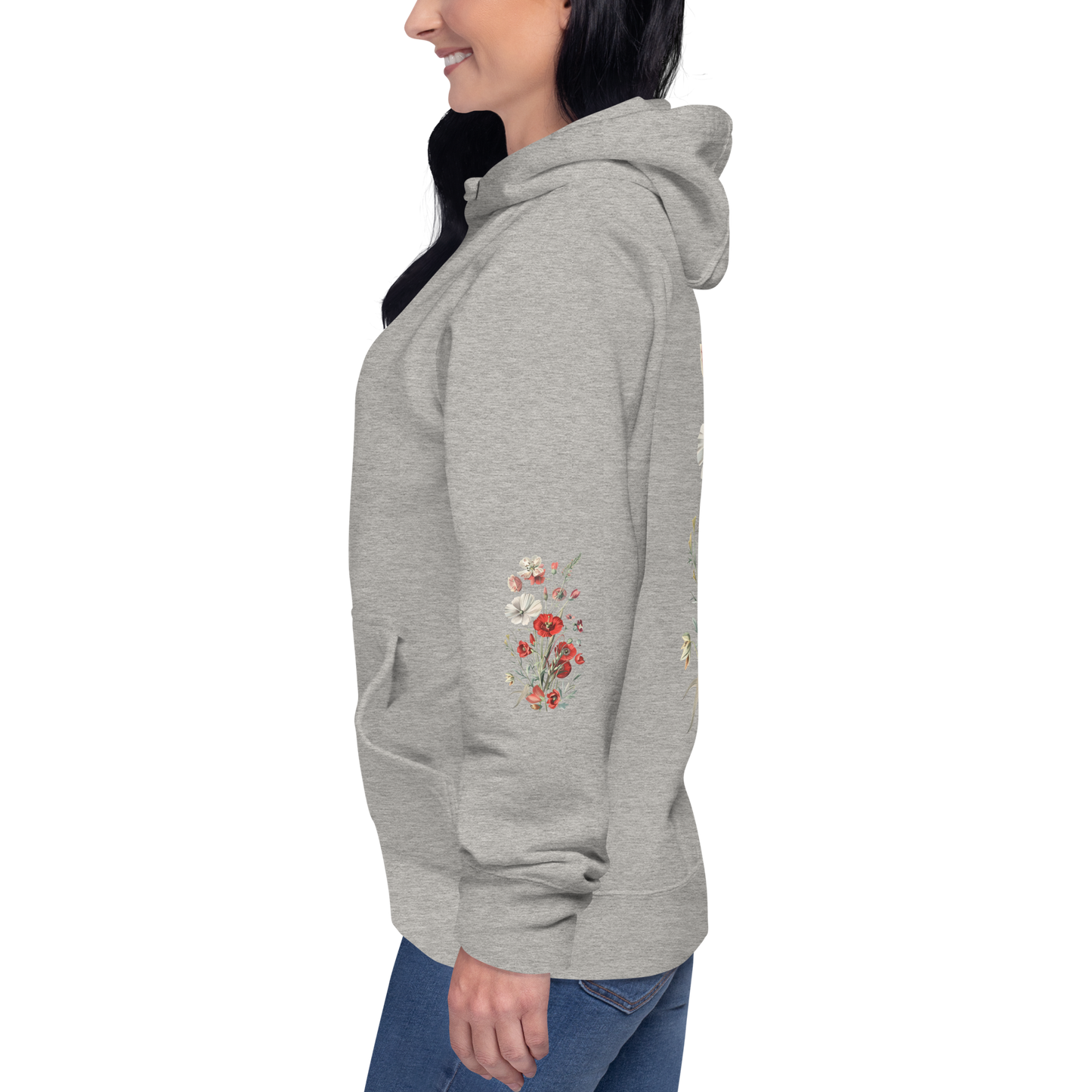 Unisex Premium Hoodie – Vilda Blommor i Rött