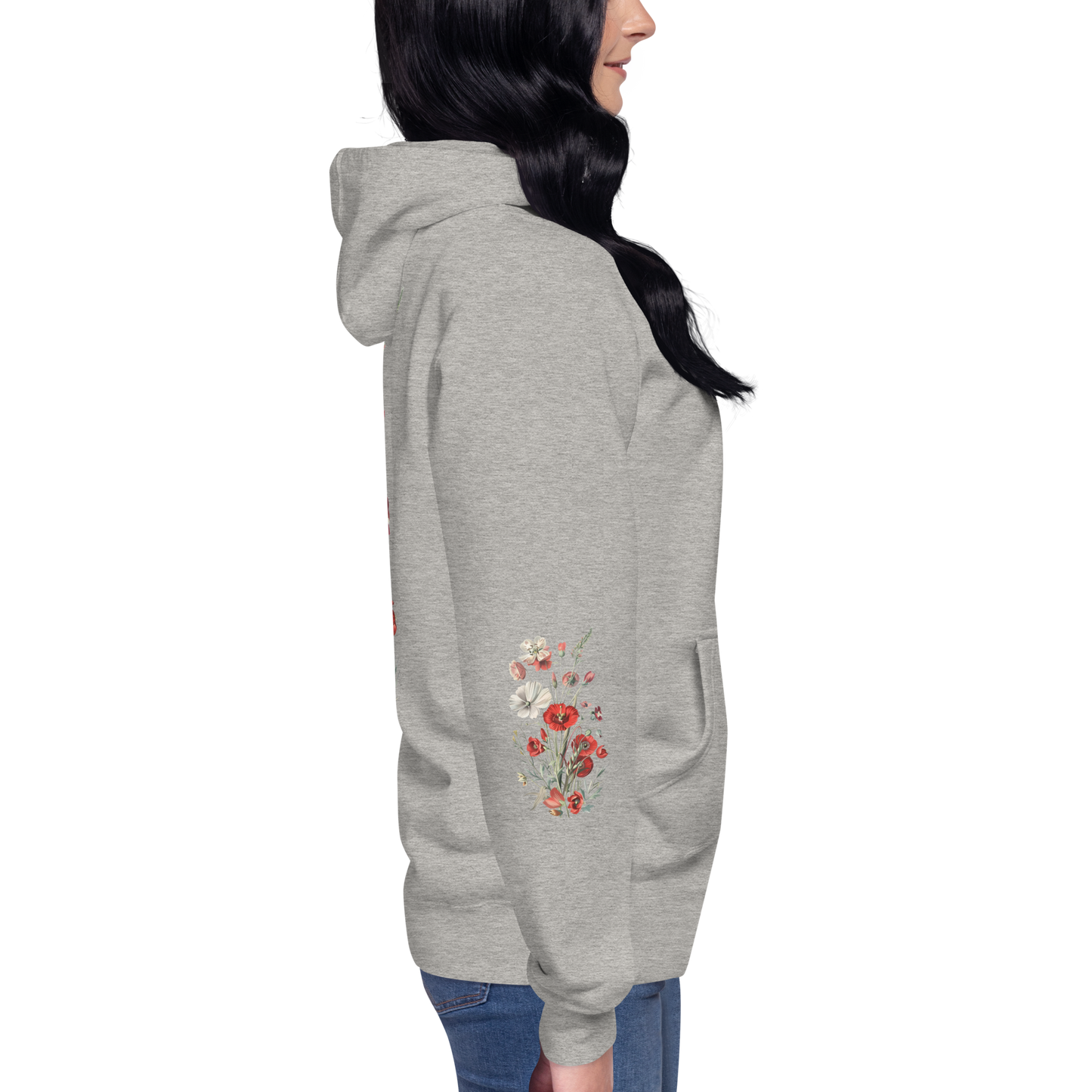 Unisex Premium Hoodie – Vilda Blommor i Rött