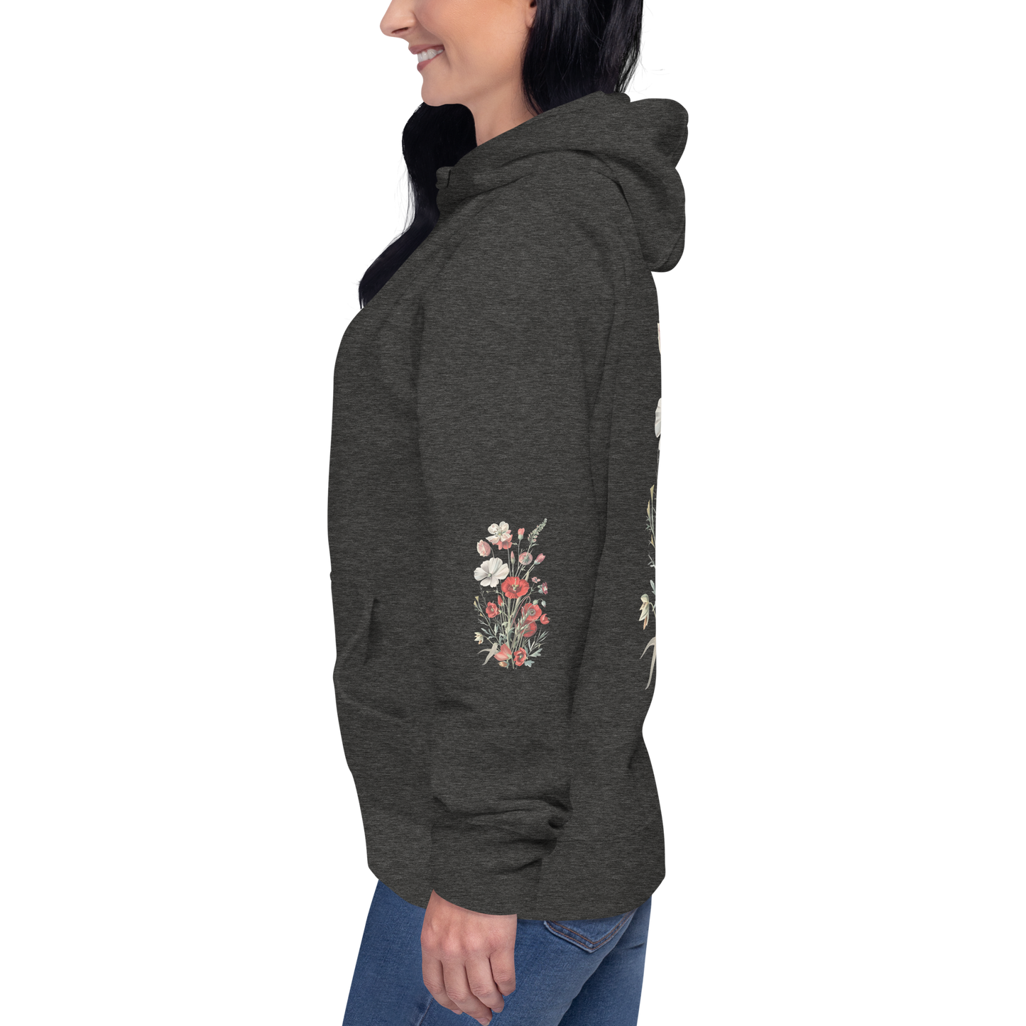 Unisex Premium Hoodie – Vilda Blommor i Rött