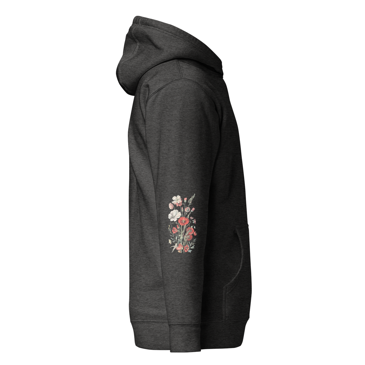 Unisex Premium Hoodie – Vilda Blommor i Rött