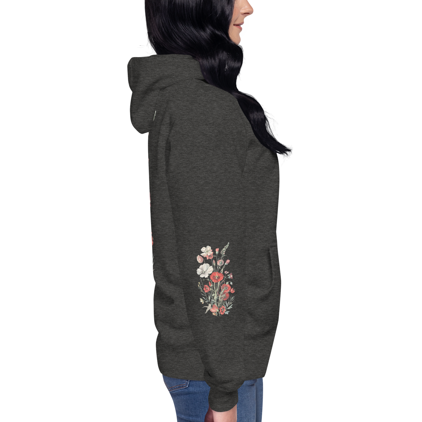 Unisex Premium Hoodie – Vilda Blommor i Rött