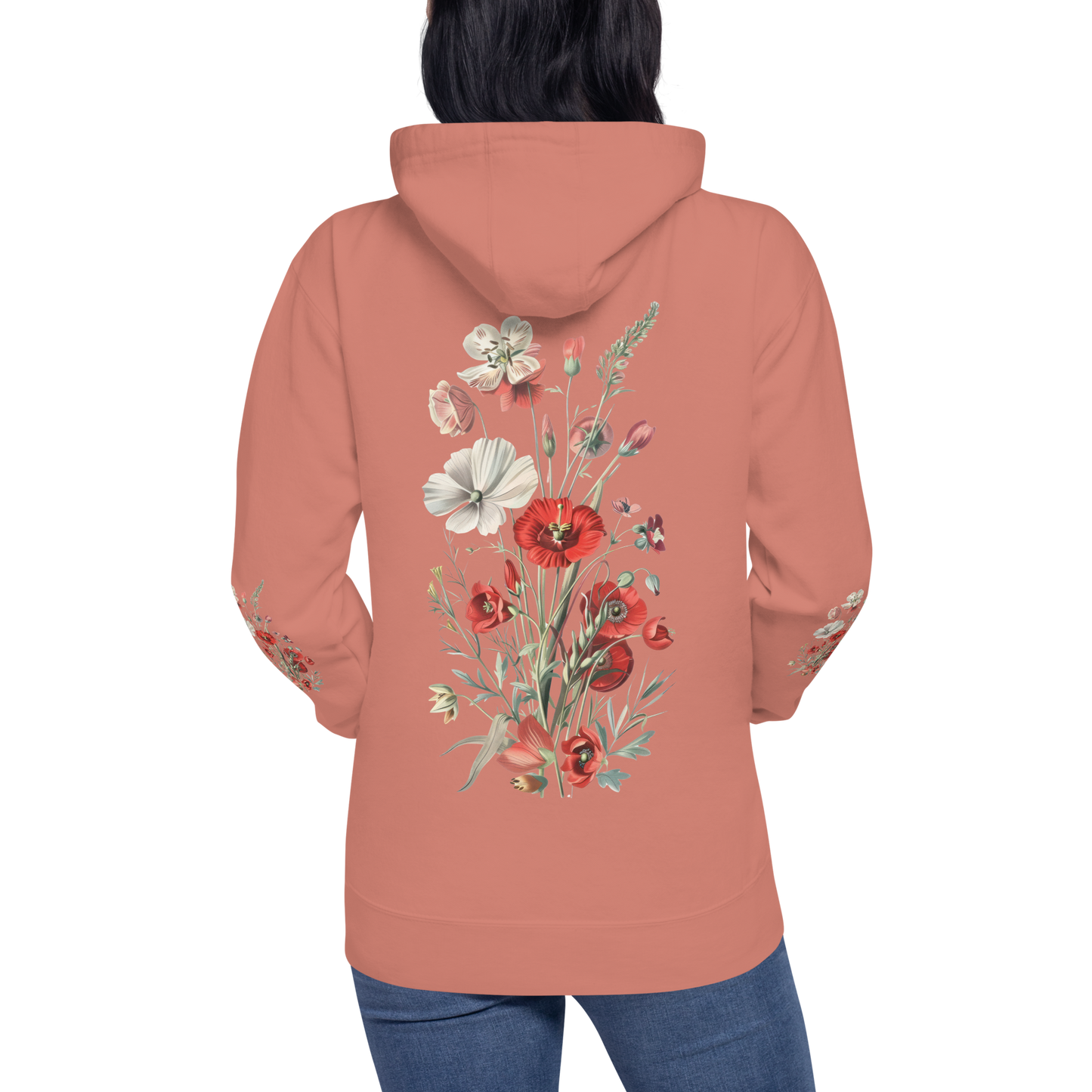 Unisex Premium Hoodie – Vilda Blommor i Rött