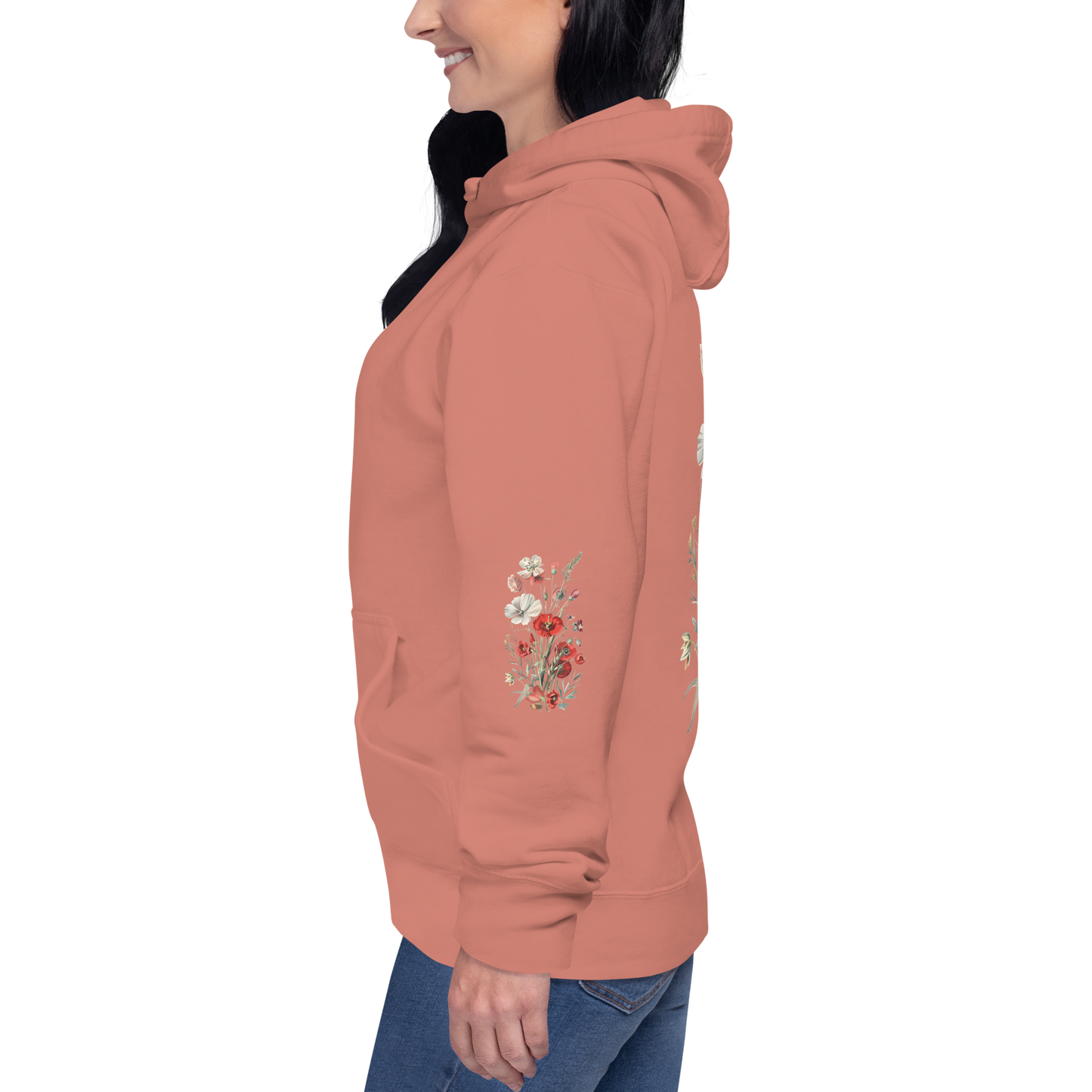 Unisex Premium Hoodie – Vilda Blommor i Rött