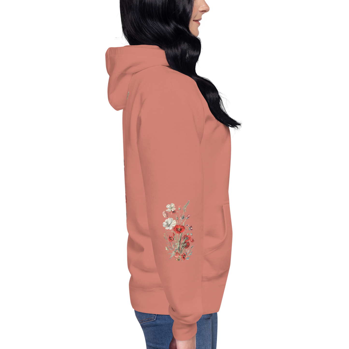 Unisex Premium Hoodie – Vilda Blommor i Rött