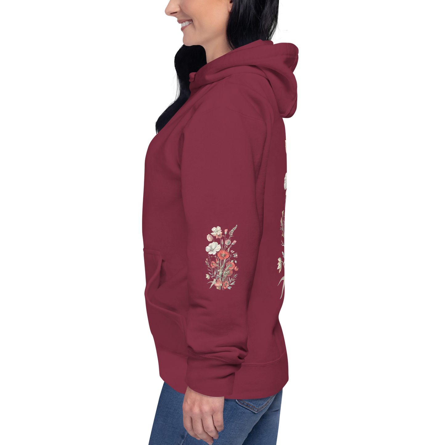 Unisex Premium Hoodie – Vilda Blommor i Rött