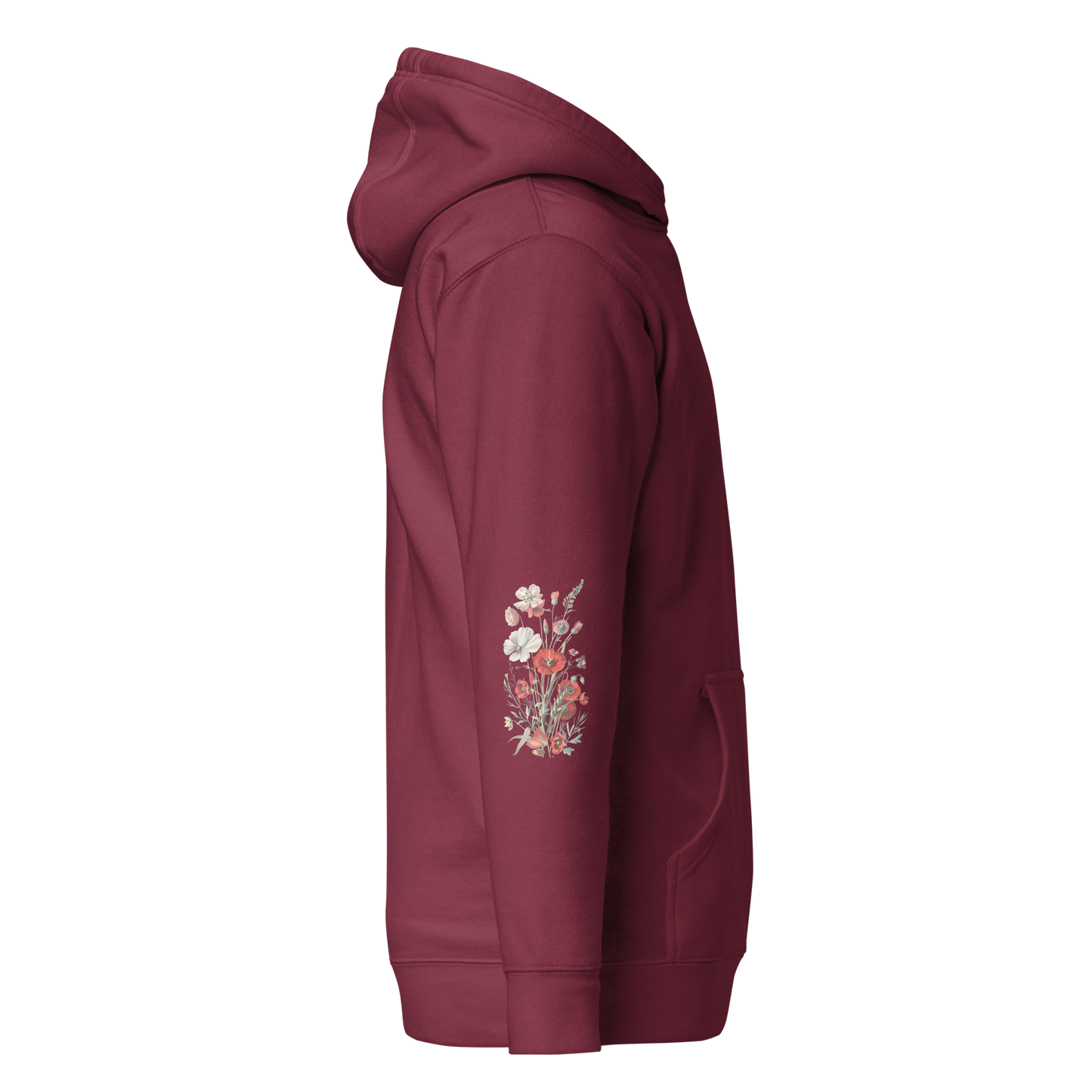 Unisex Premium Hoodie – Vilda Blommor i Rött