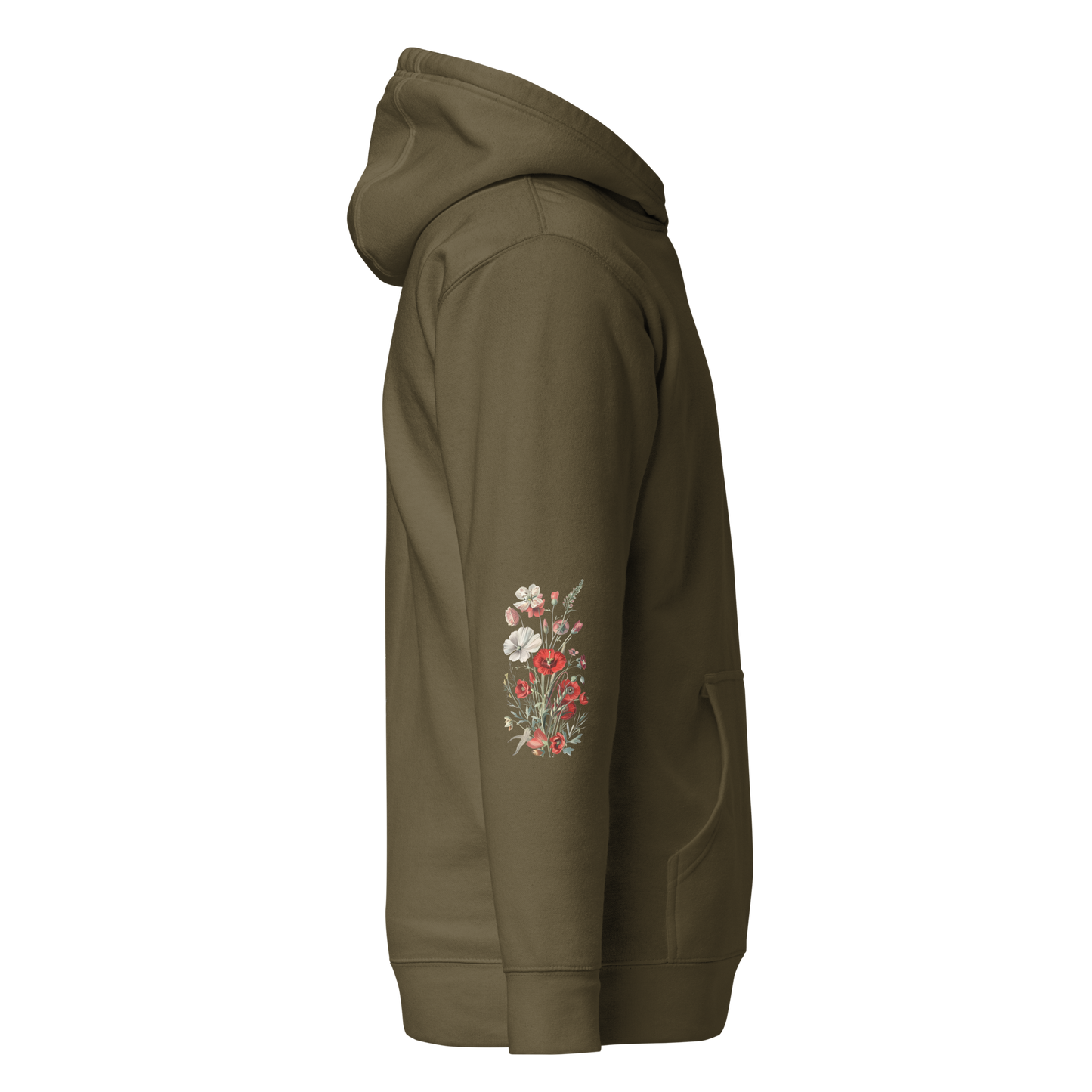 Unisex Premium Hoodie – Vilda Blommor i Rött