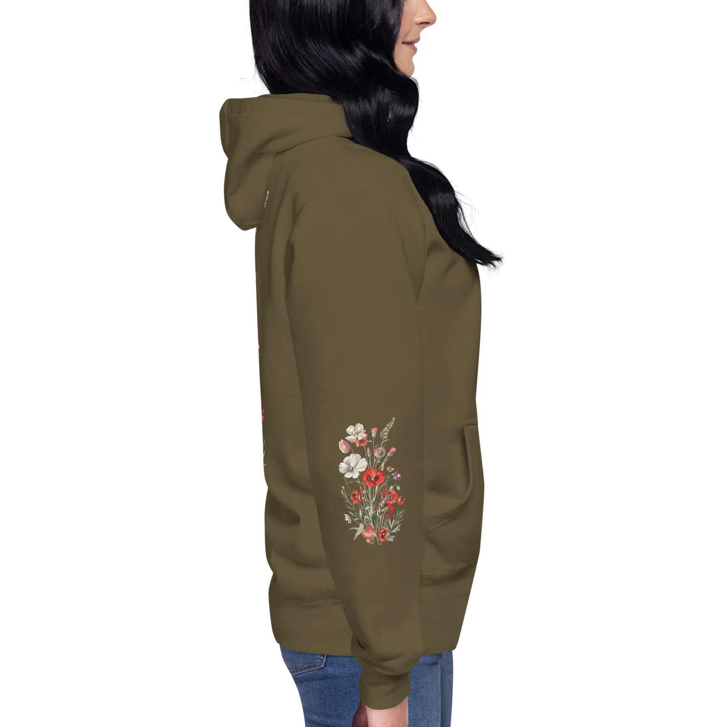 Unisex Premium Hoodie – Vilda Blommor i Rött