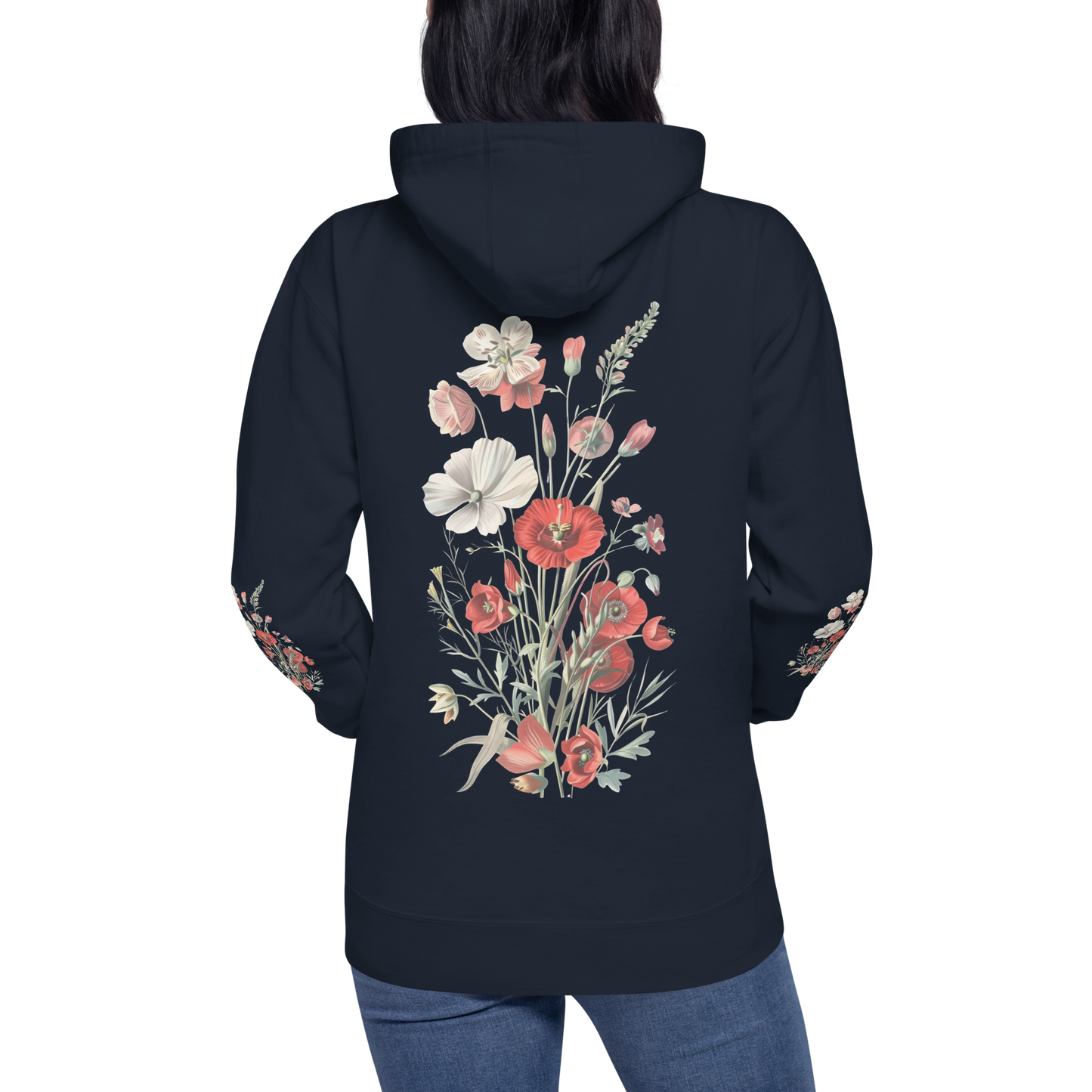 Unisex Premium Hoodie – Vilda Blommor i Rött