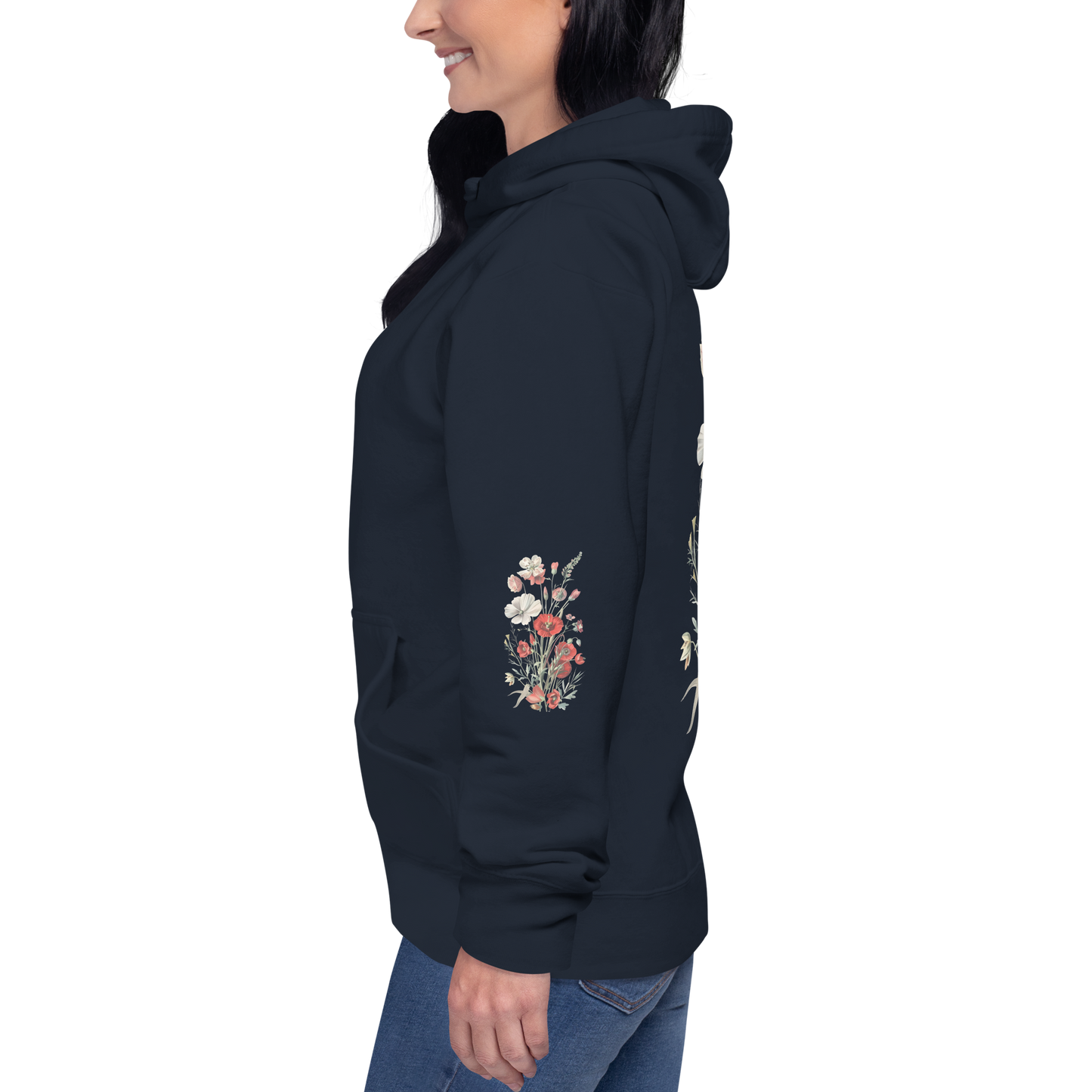 Unisex Premium Hoodie – Vilda Blommor i Rött
