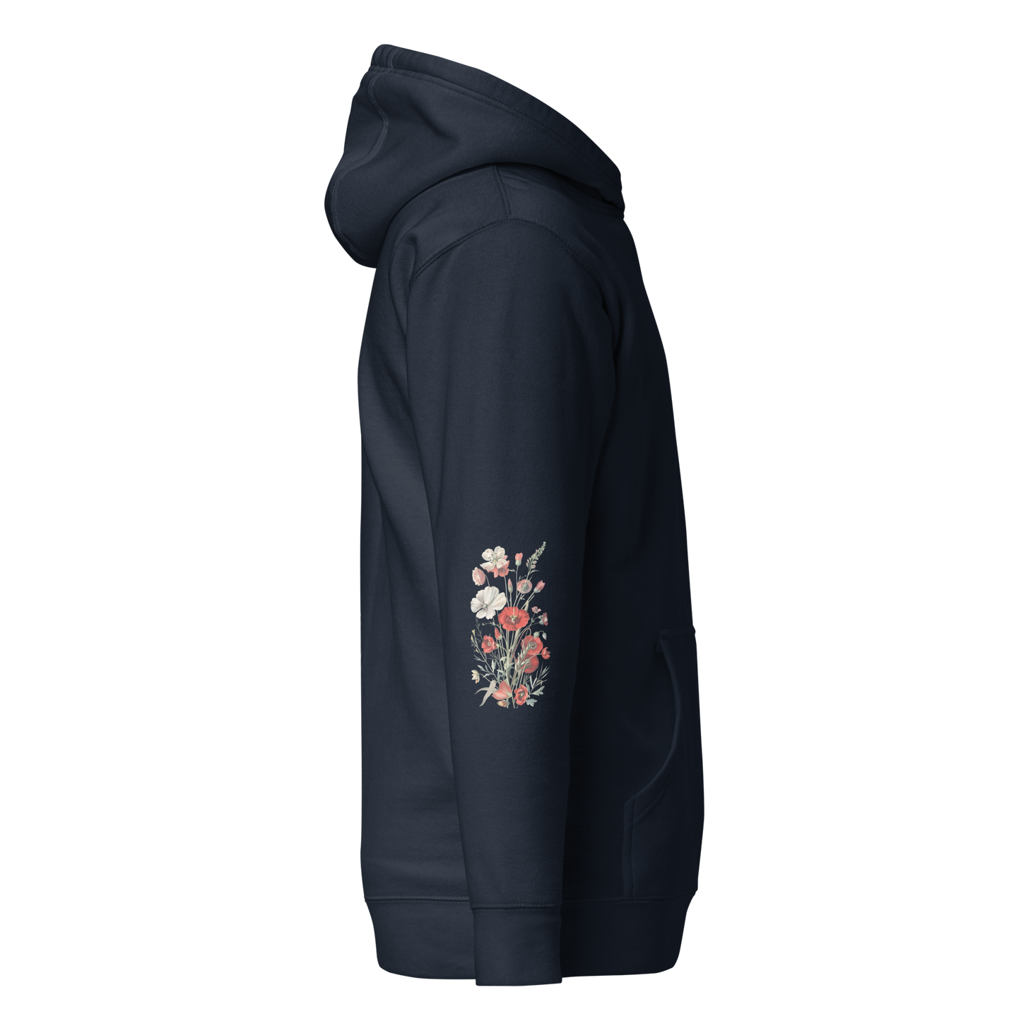 Unisex Premium Hoodie – Vilda Blommor i Rött