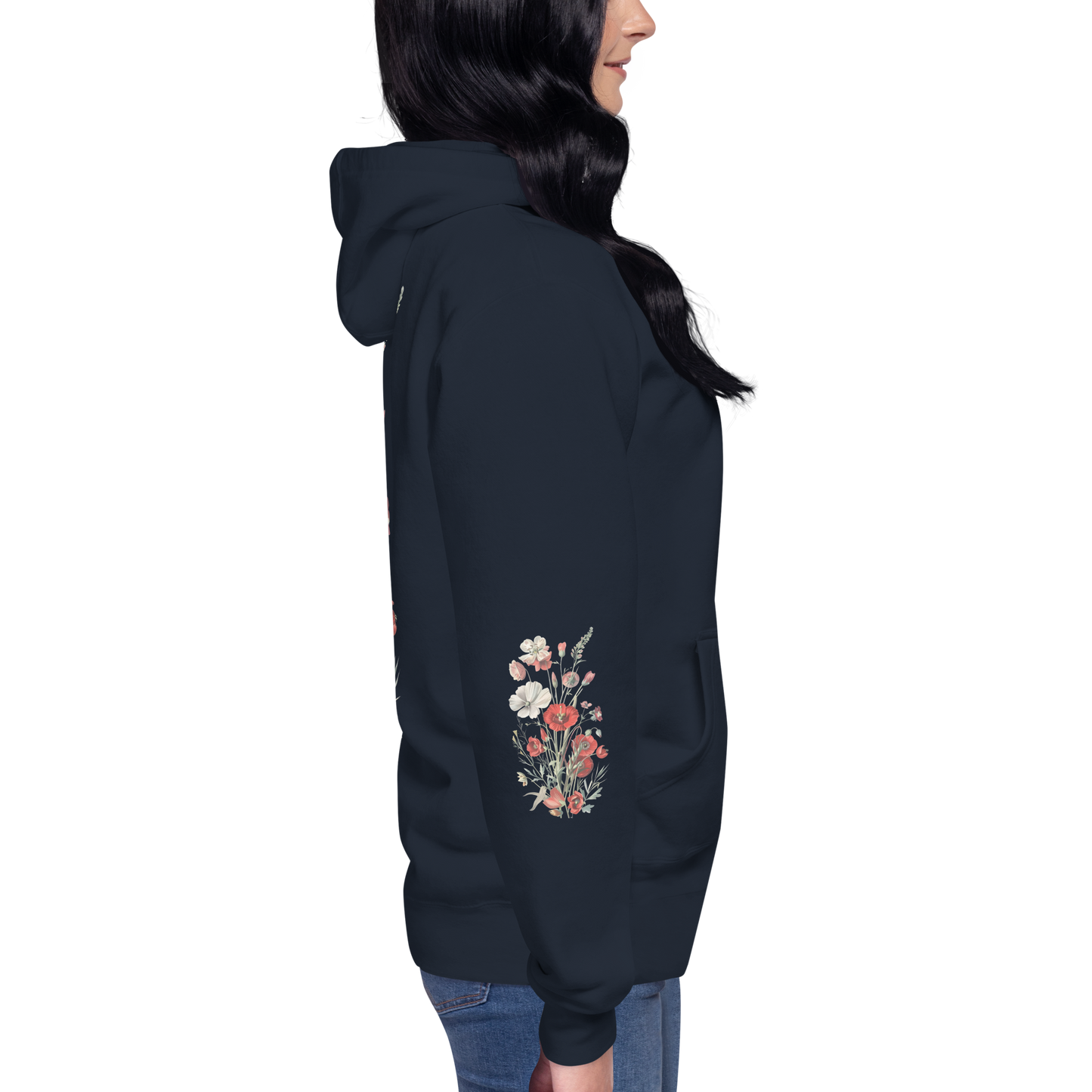 Unisex Premium Hoodie – Vilda Blommor i Rött