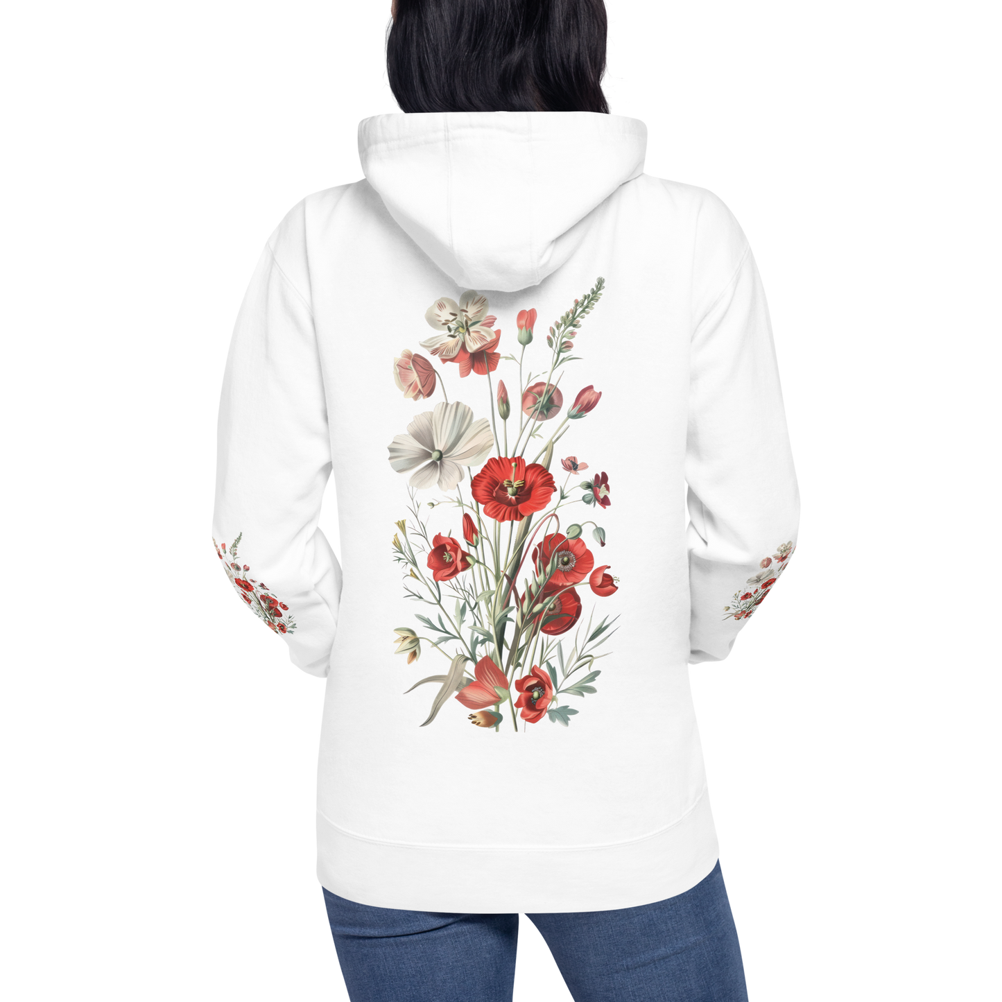 Unisex Premium Hoodie – Vilda Blommor i Rött