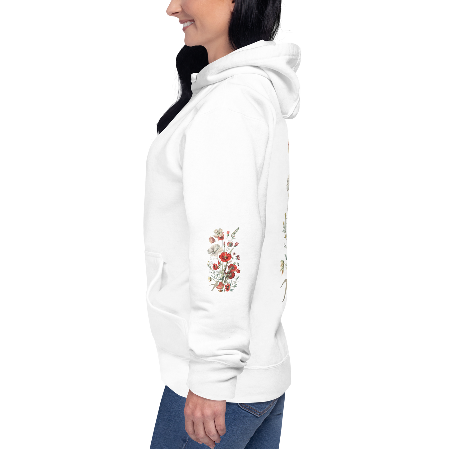 Unisex Premium Hoodie – Vilda Blommor i Rött