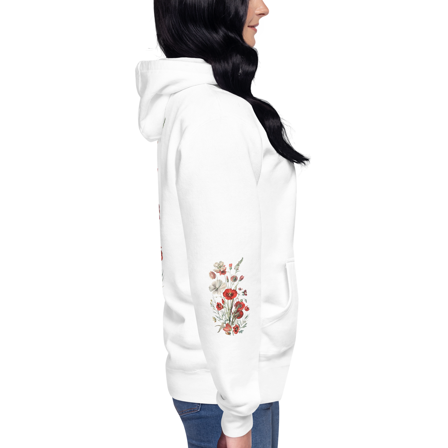 Unisex Premium Hoodie – Vilda Blommor i Rött