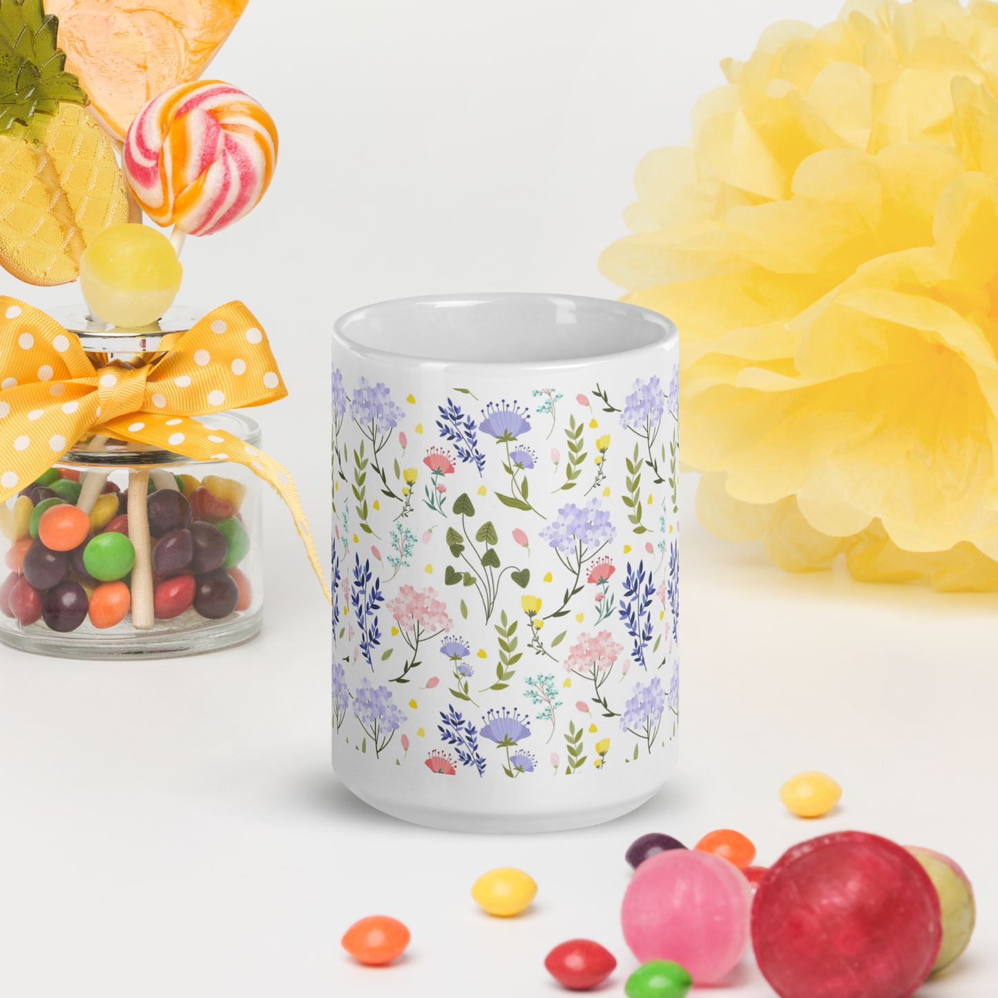 Vit Blank Mugg - Små Sommarblommor