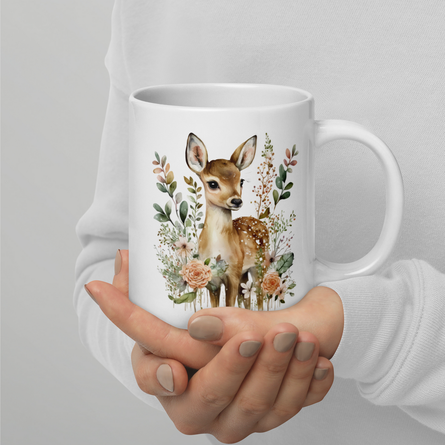 Vit Blank Mugg - Sött Rådjur