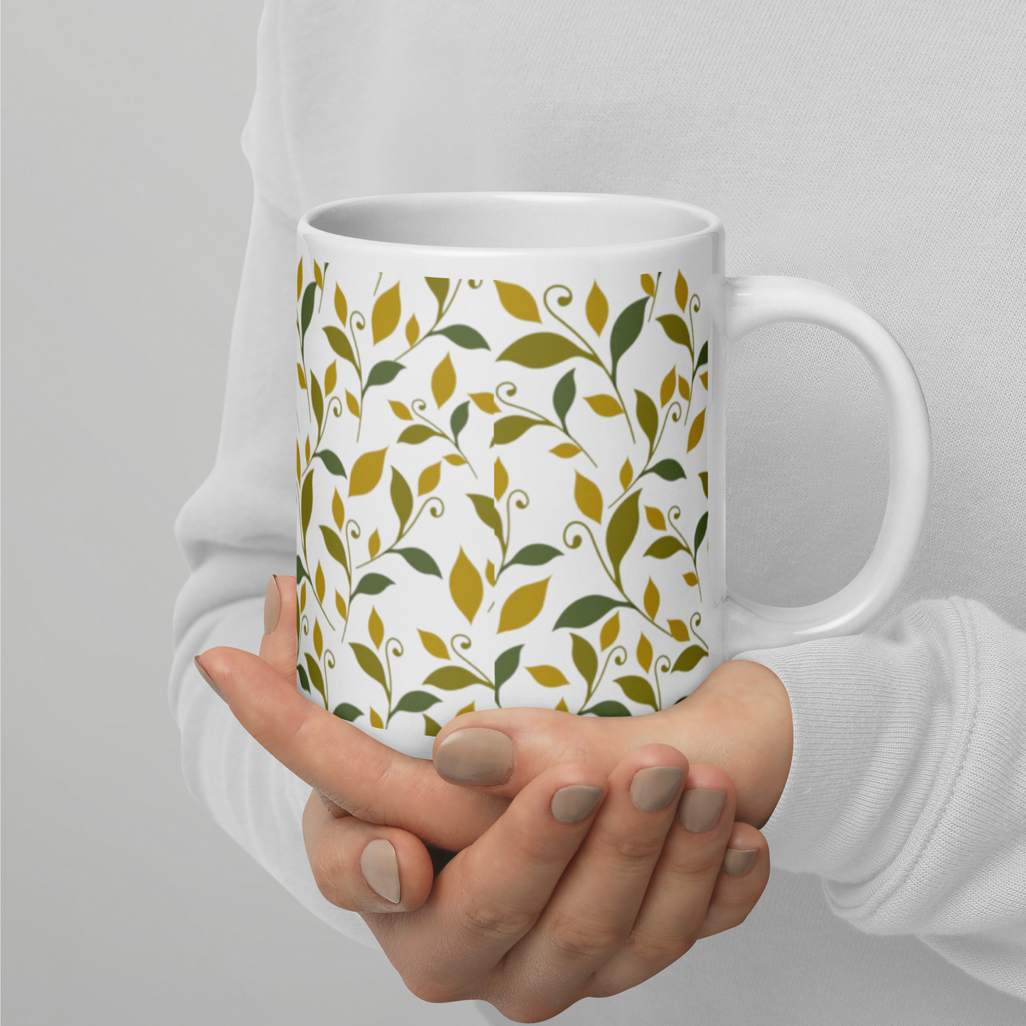 Vit Blank Mugg - Lövmönster