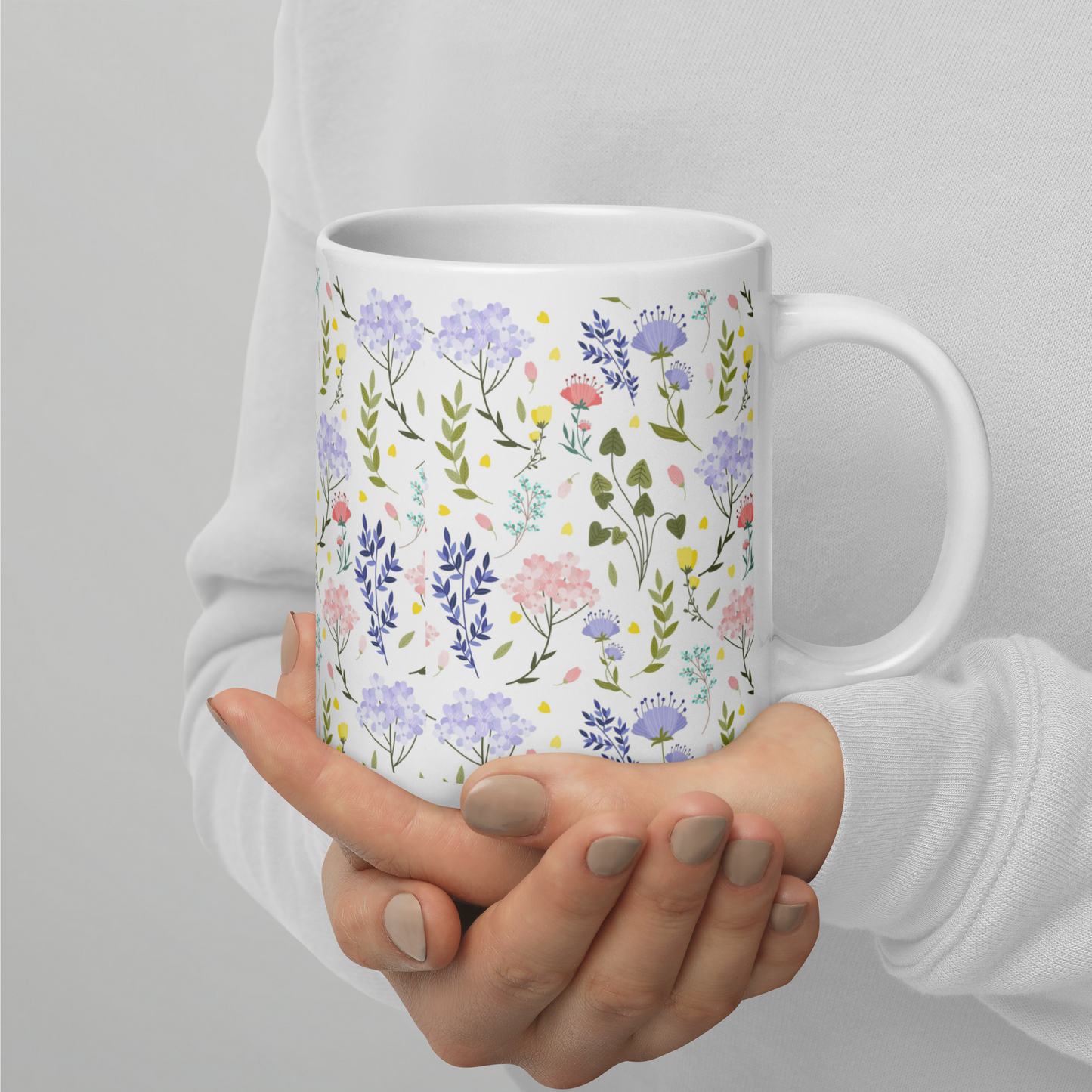 Vit Blank Mugg - Små Sommarblommor