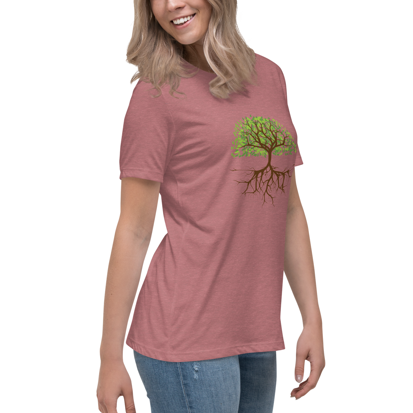 Avslappnad T-shirt för Kvinnor – Trädrötter Design
