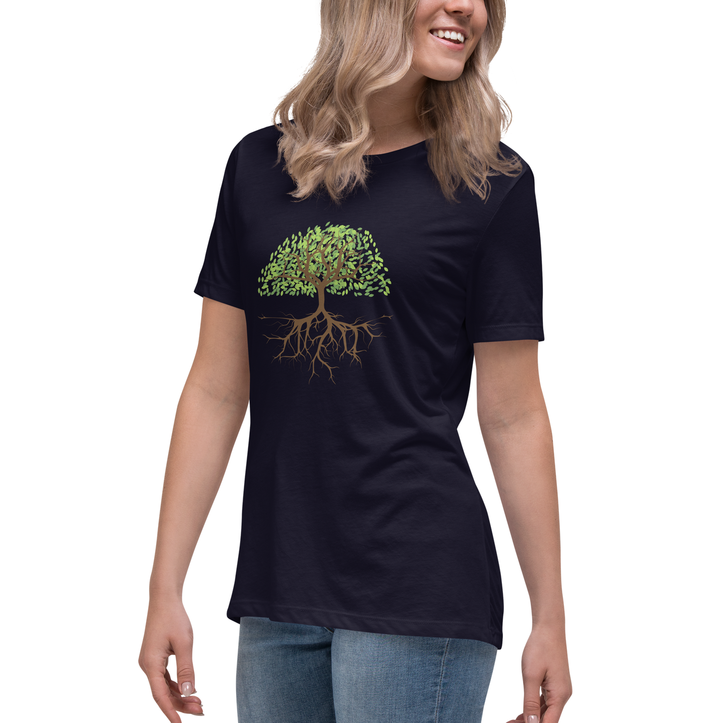 Avslappnad T-shirt för Kvinnor – Trädrötter Design