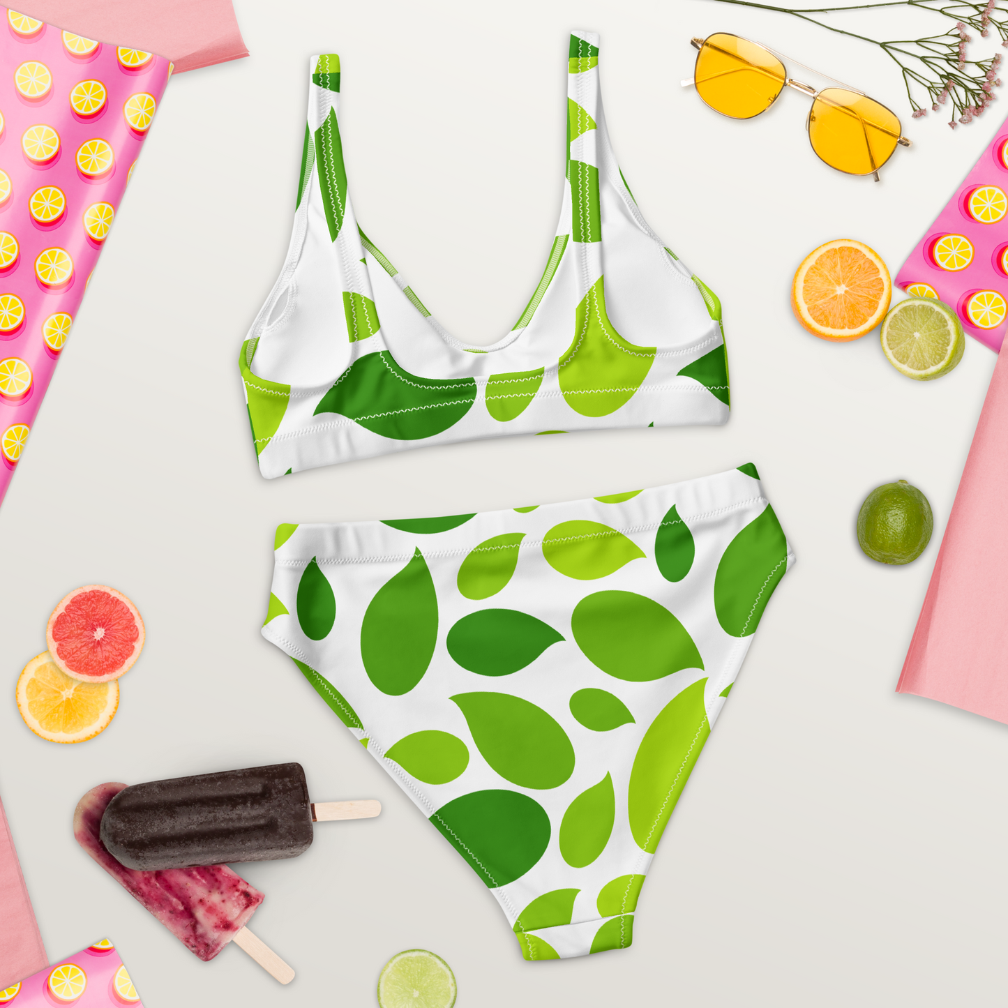 Återvunnen Högmidjad Bikini - Bladmotiv