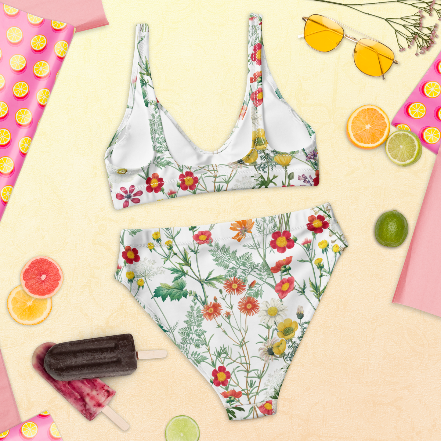 Återvunnen Högmidjad Bikini - Ängsblommor