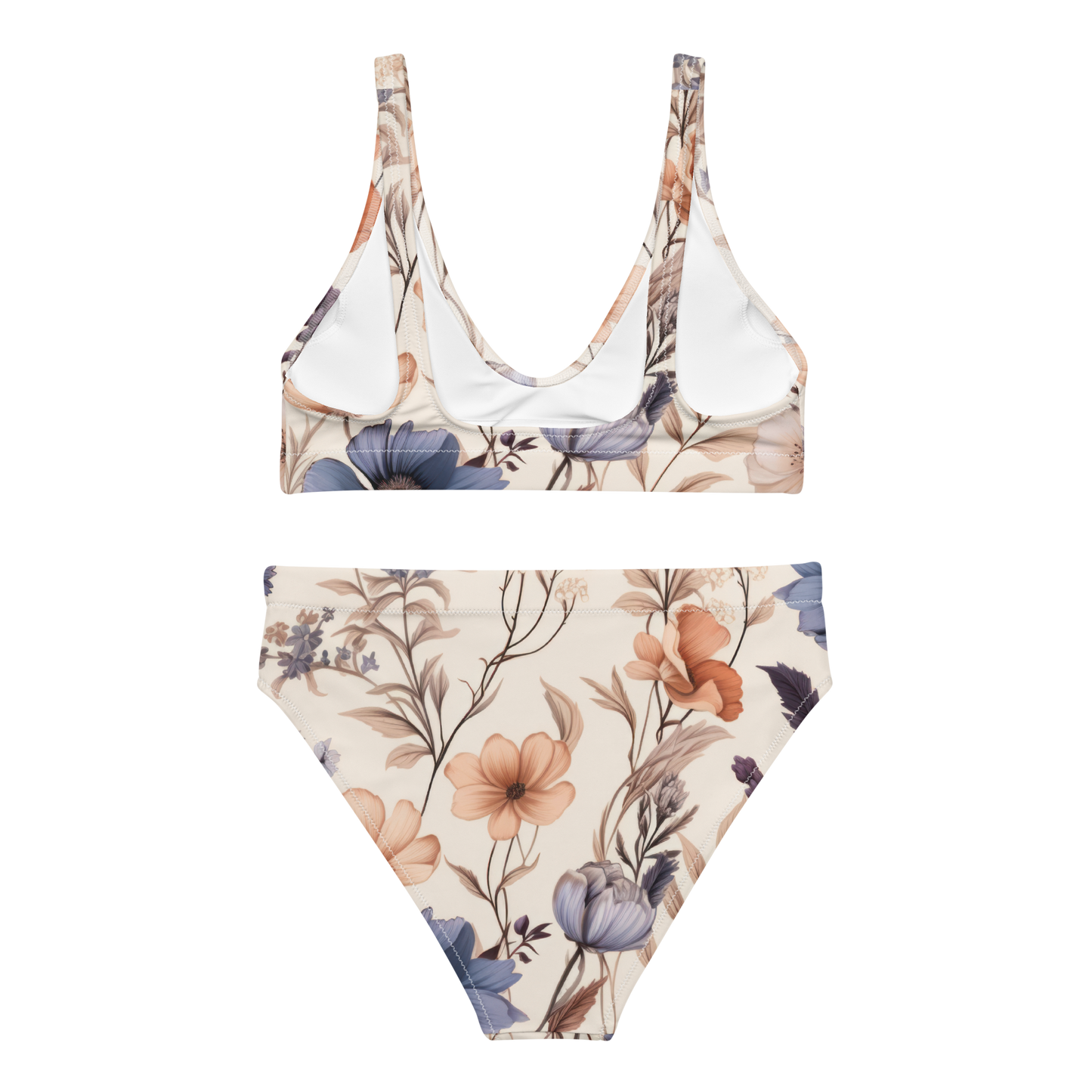 Återvunnen Högmidjad Bikini - Blommor i Naturfärger