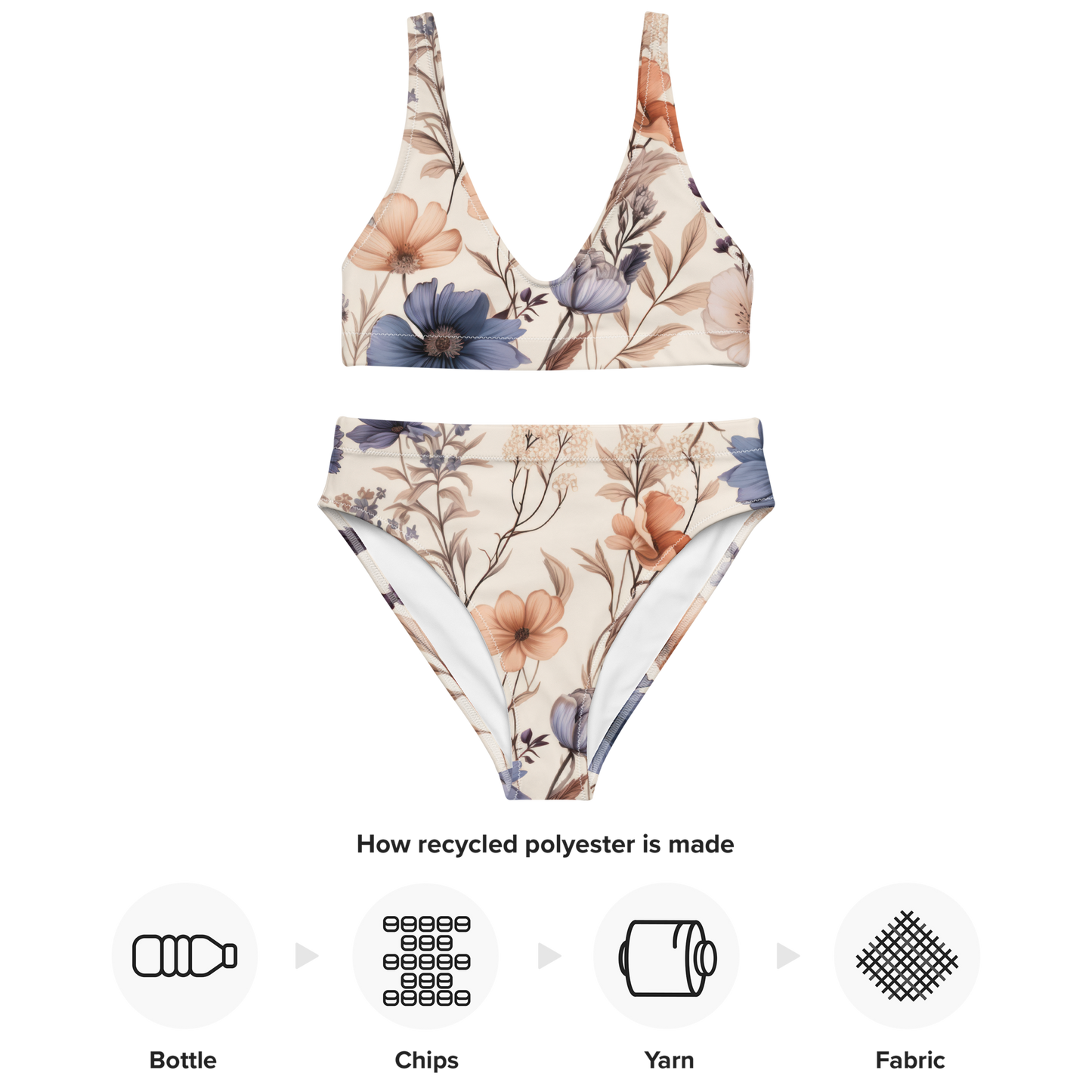 Återvunnen Högmidjad Bikini - Blommor i Naturfärger