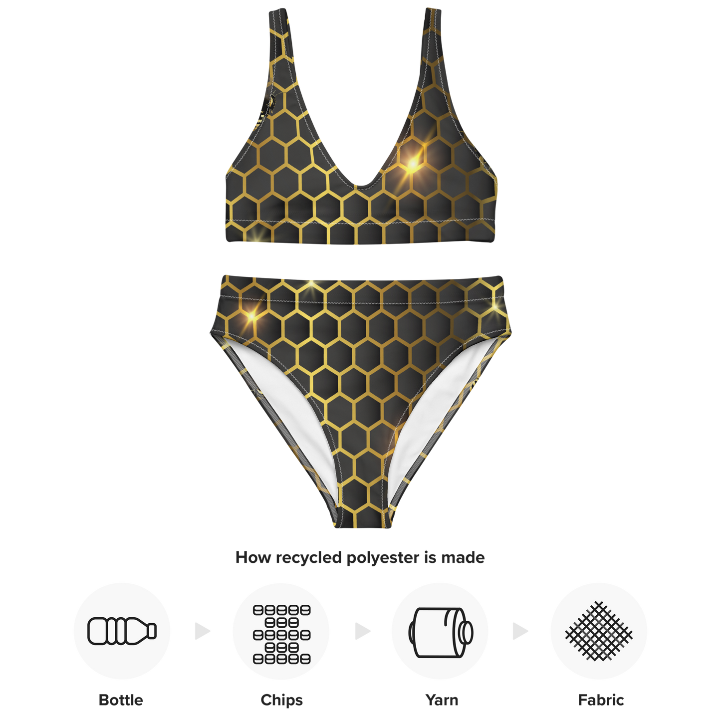 Återvunnen Högmidjad Bikini - Gyllene Bikakemönster