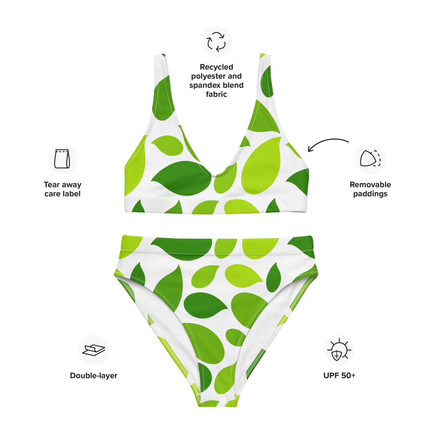 Återvunnen Högmidjad Bikini - Bladmotiv