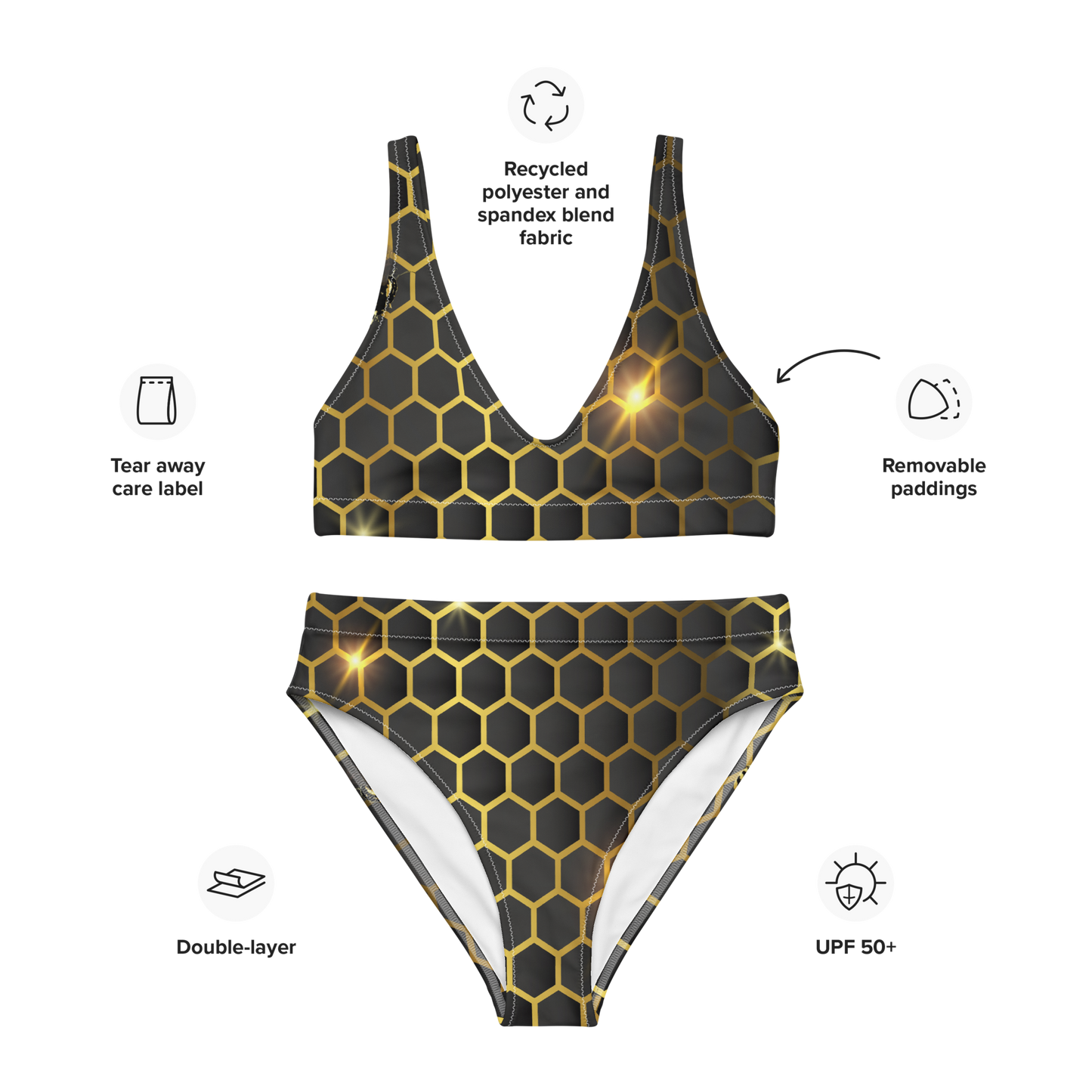 Återvunnen Högmidjad Bikini - Gyllene Bikakemönster