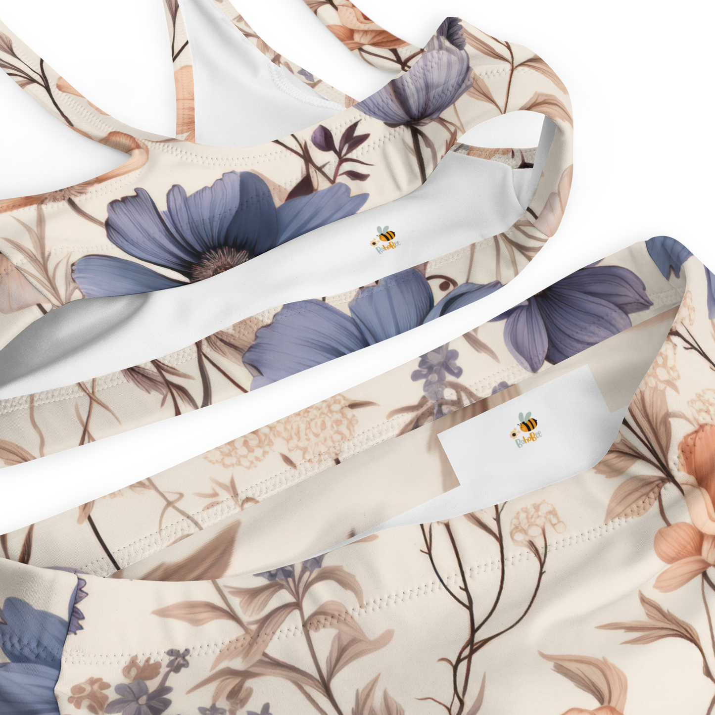 Återvunnen Högmidjad Bikini - Blommor i Naturfärger