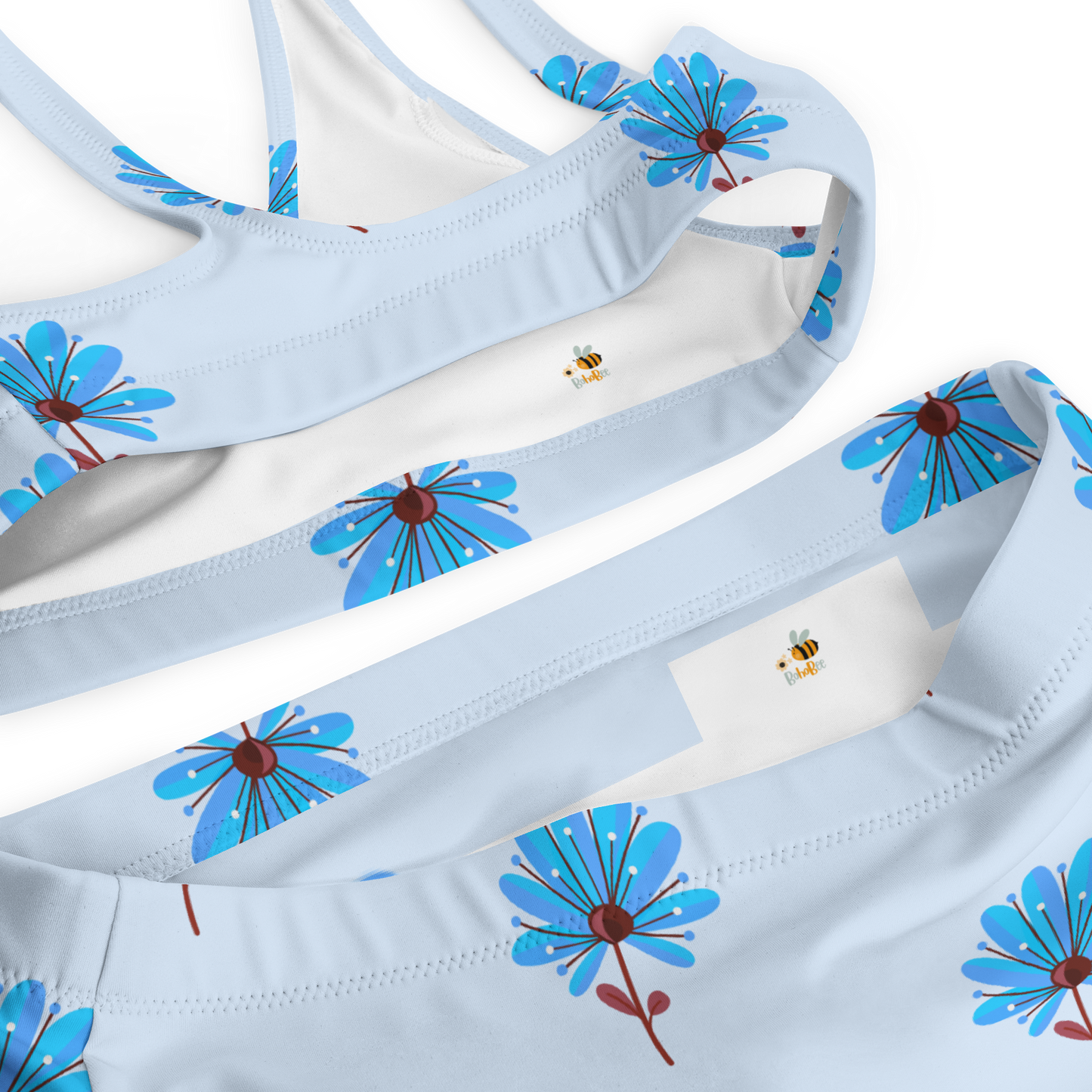 Återvunnen Högmidjad Bikini - Blåblommor