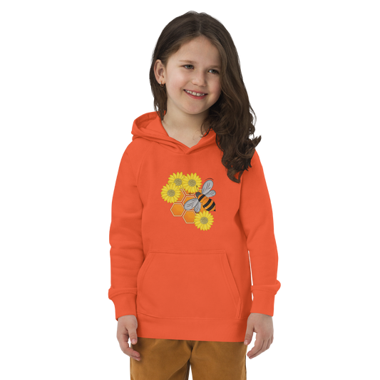 Ekologisk barnhoodie – Bi, Blommor och Honungskakor