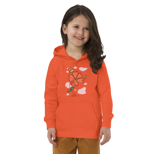 Ekologisk barnhoodie – Linjetecknad Blomma och Bin