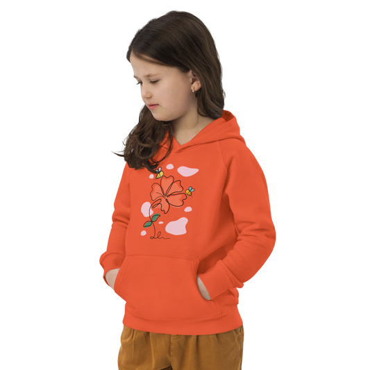 Ekologisk barnhoodie – Linjetecknad Blomma och Bin