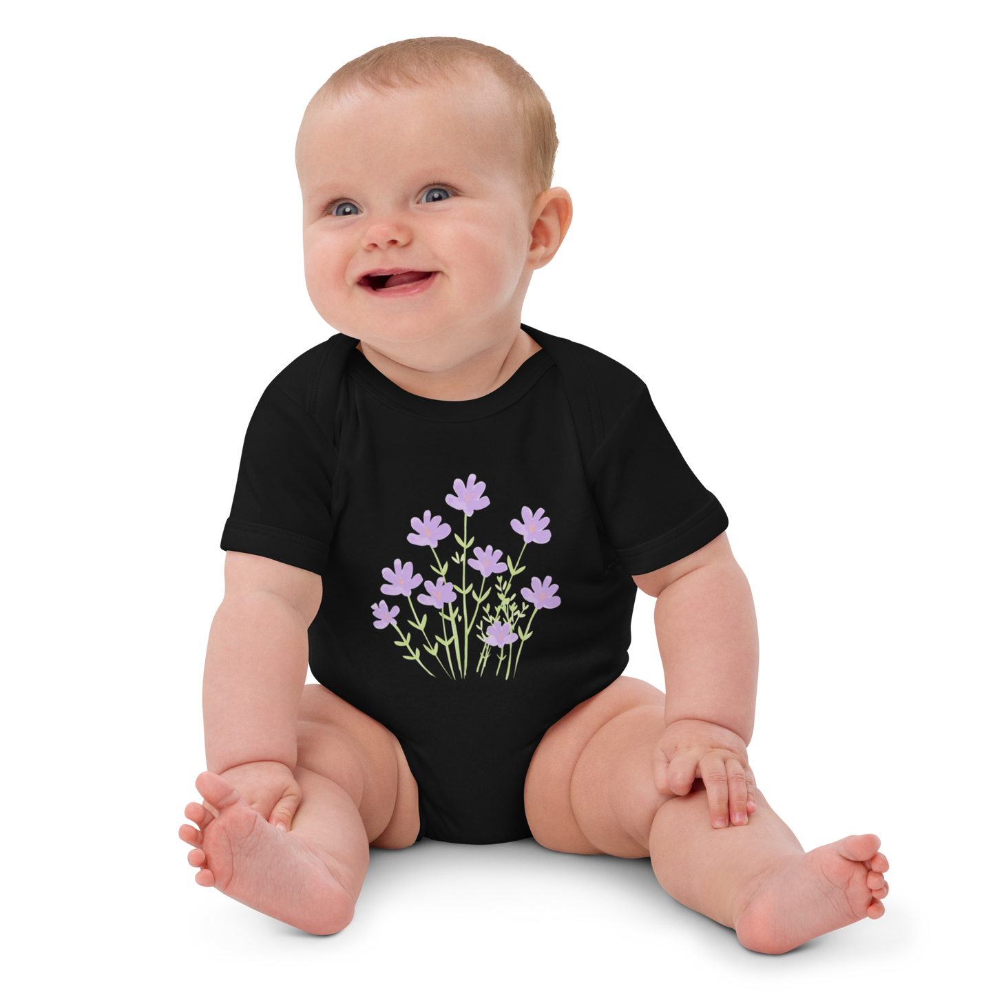 Ekologisk babybody - Lila Blommor