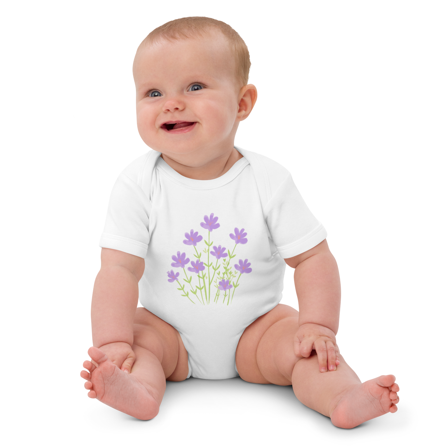 Ekologisk babybody - Lila Blommor