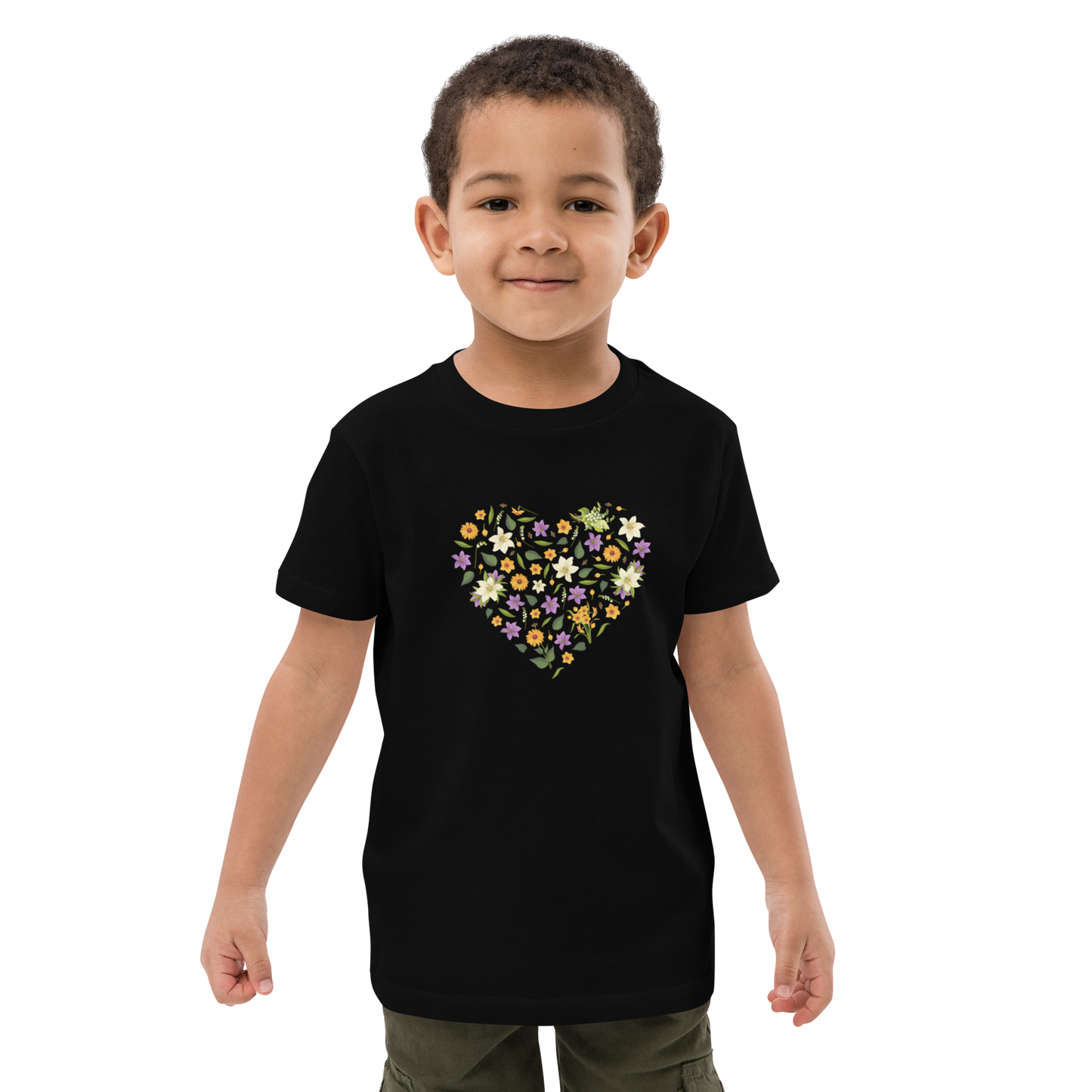 Ekologisk barn-t-shirt – Hjärta av Blommor