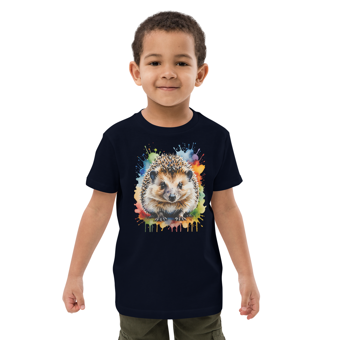 Ekologisk barn-t-shirt – Igelkott med Färgstänk