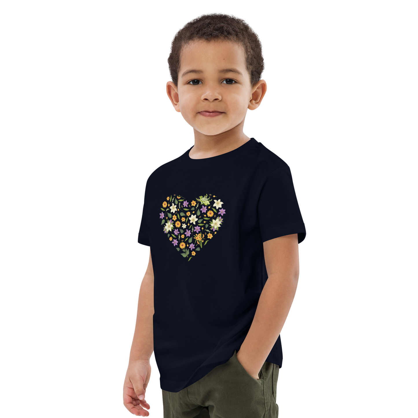 Ekologisk barn-t-shirt – Hjärta av Blommor